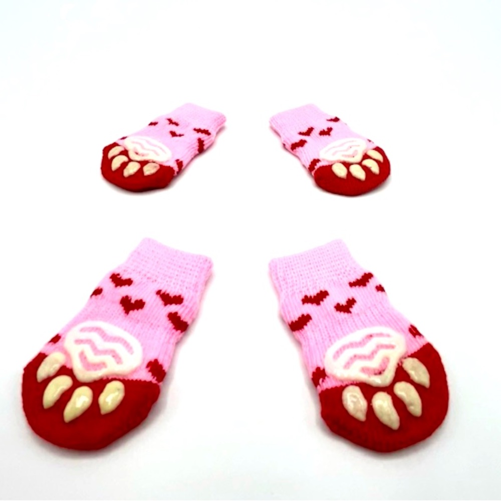 Pink Heart Pet Socks with Non-Slip Grip; great for Small-Med Dogs and Cats